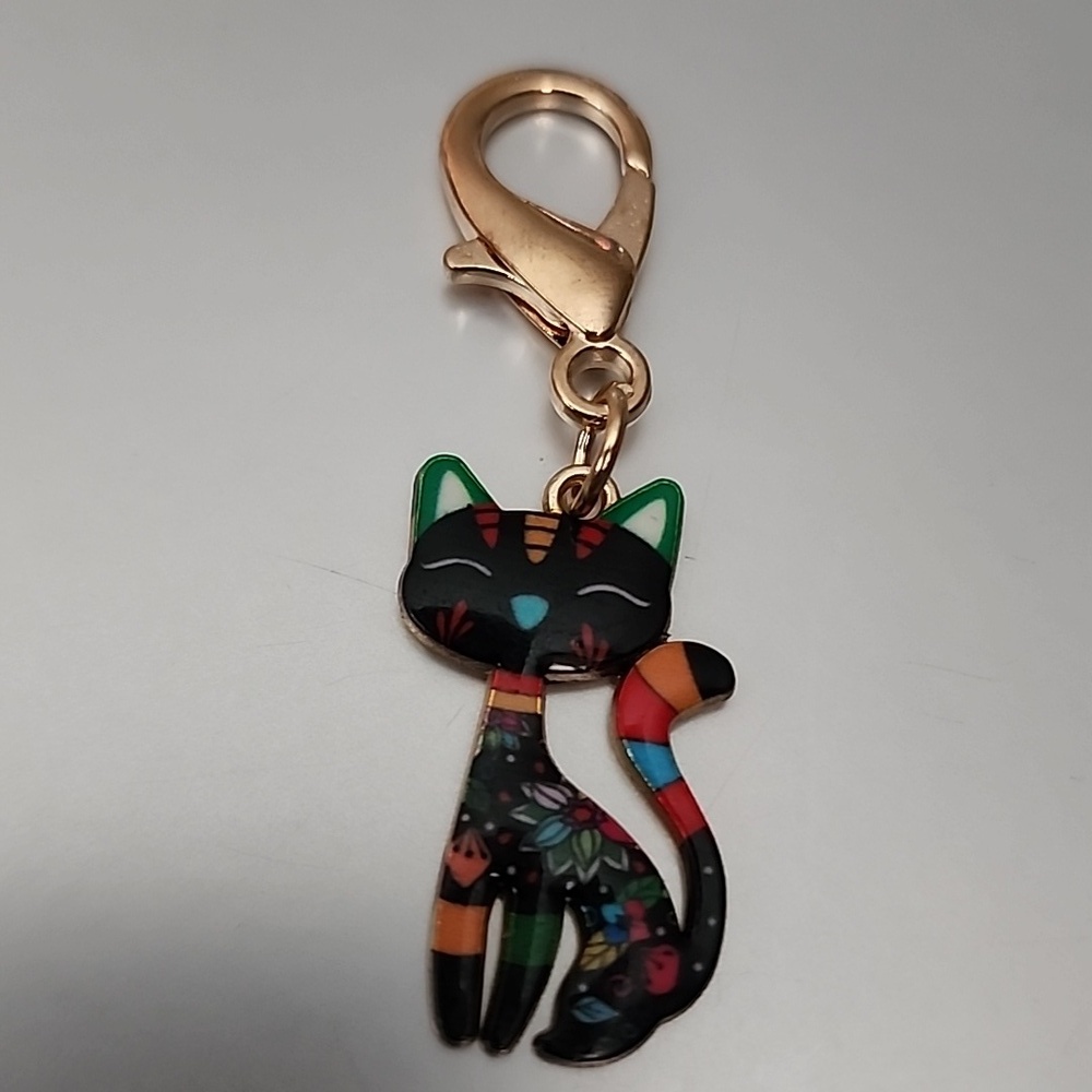 CAT  ZIPPER Pull purse charm Or Charm bracelet Lobster claw clip closure
